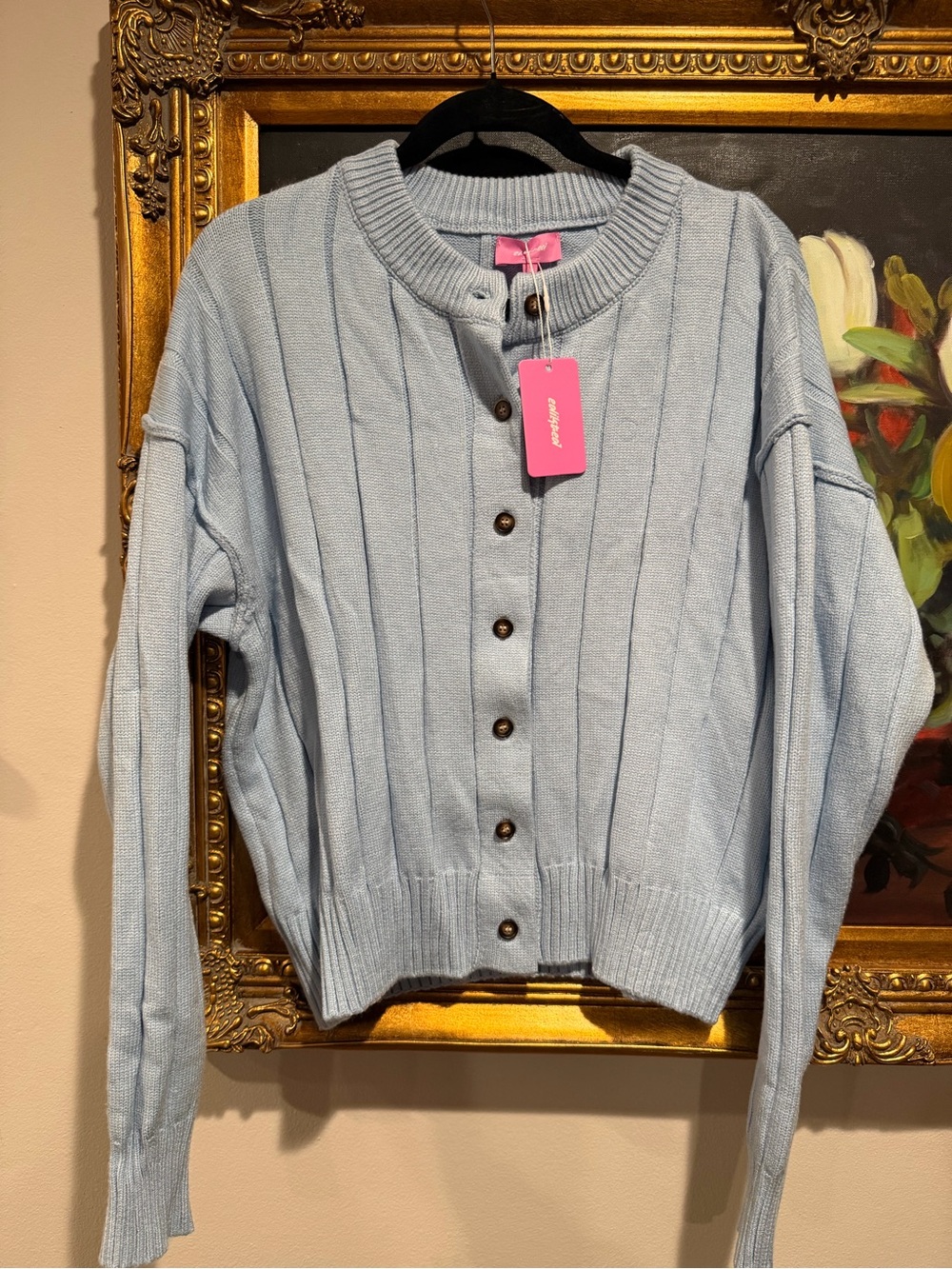 Edikted Light Blue Ribbed Button-Up Cardigan